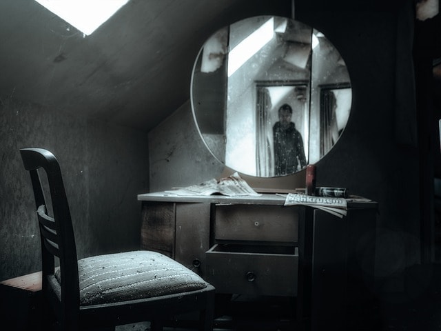 chamber, chair, mirrors, mirror image, dressing table, dark, grim, horror, lost places, pforphoto, abandoned places, gruesome, mysterious, gothic, mystical, fantasy, fear, the atmosphere, ghost, man, halloween, horror, horror, horror, horror, horror, ghost, ghost, ghost