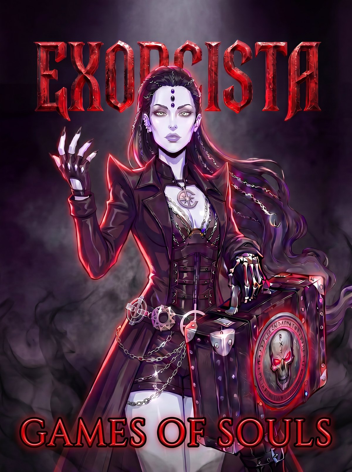EXORCISTA: Games of Souls — dark anime key art with the Exorcista and title lockup