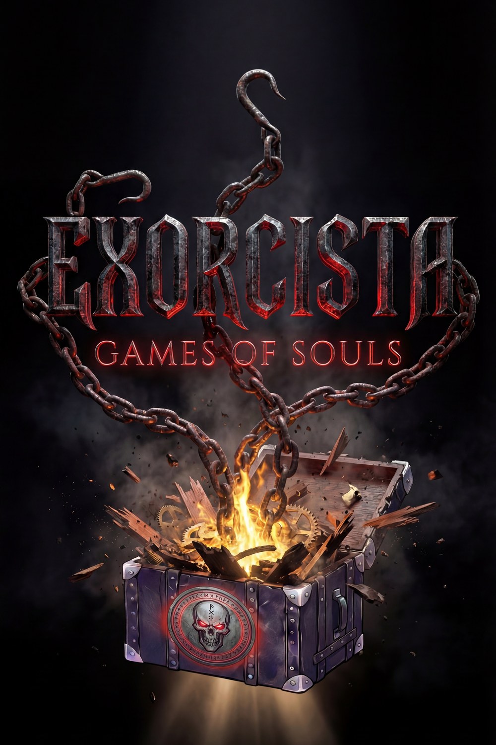 EXORCISTA: Games of Souls — key art with chains and burning briefcase