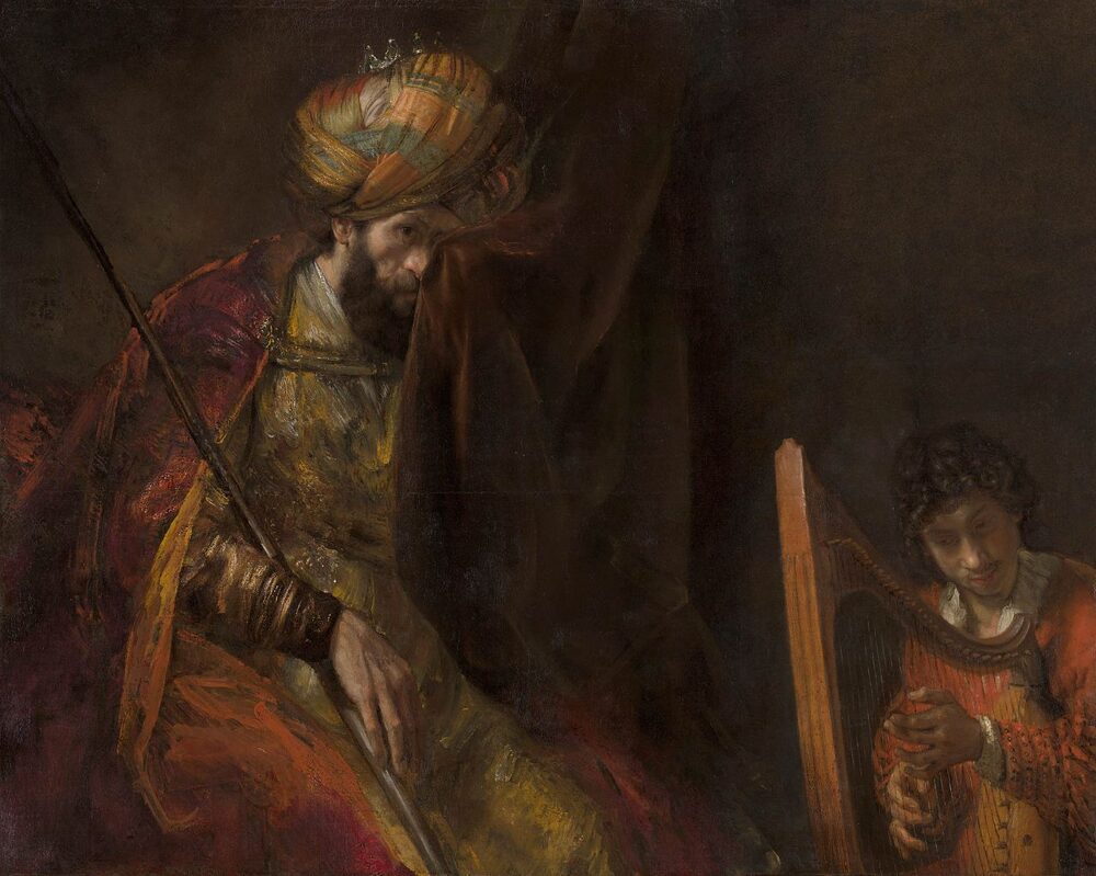 image - EXORCISTA with Victoria Unikel | Secrets, Spells & Shadows Painting: Rembrandt’s Saul and David, depicting King Saul in a pensive, tormented state as the young David plays the harp.