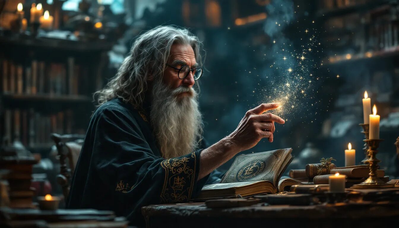 A mystical scene depicting a collection of witch bottles, each filled with various objects like iron nails, hair, and herbs, surrounded by swirling white smoke. The setting suggests a spell-casting ritual, highlighting the traditional practices of witches in crafting charms for protection and attraction.