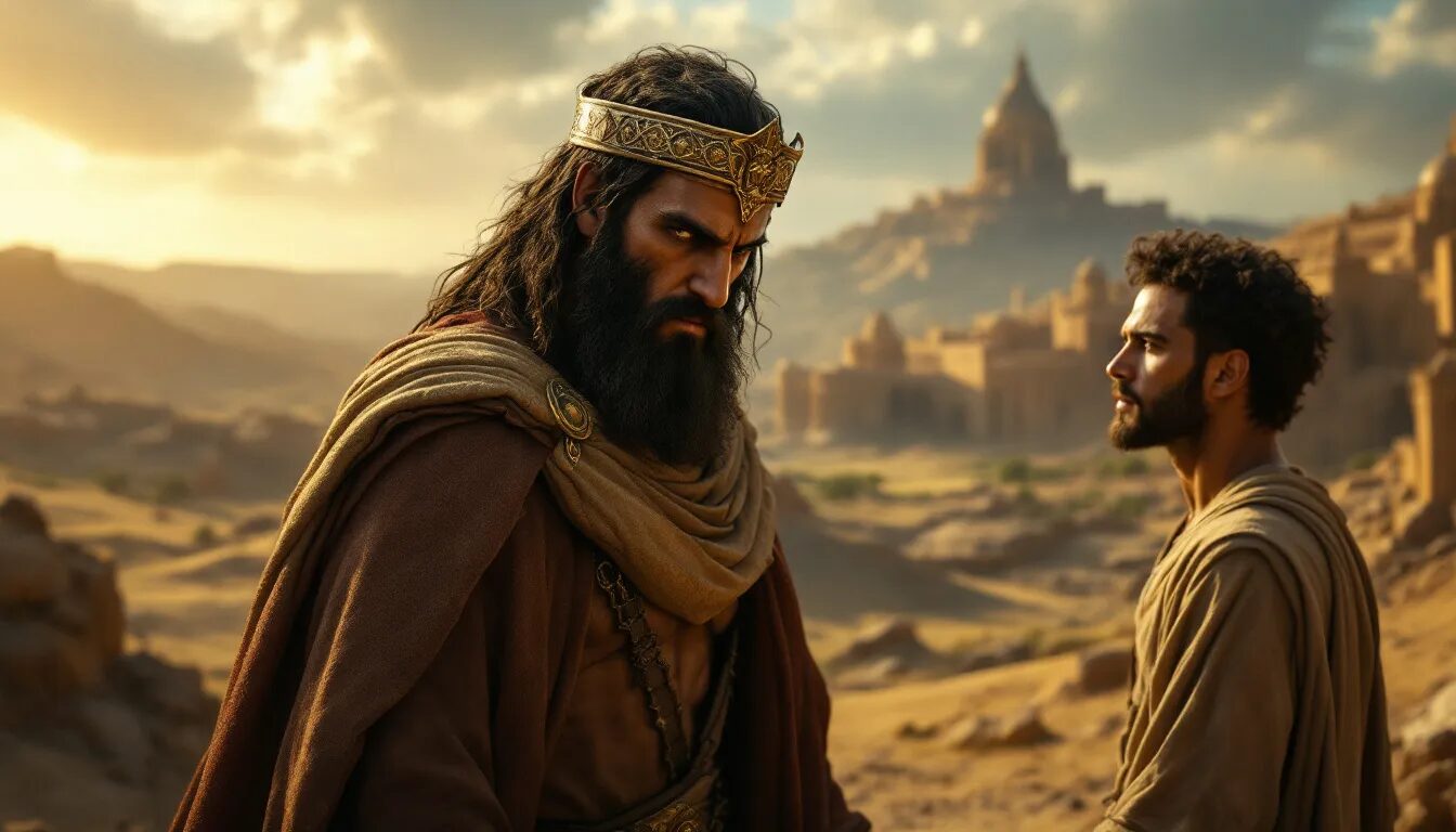 A visual representation of the jealousy King Saul felt towards David, illustrating the tension between them.